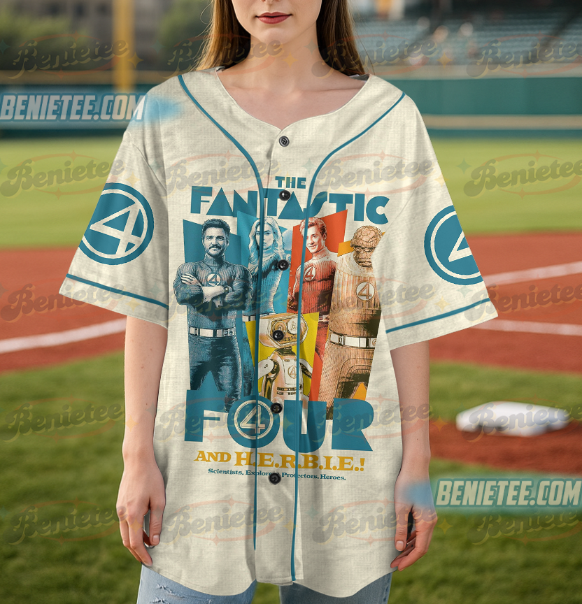 Fantastic Four Distressed Logo Baseball Jersey, Fantastic Four First Steps Movie Jersey - Image 4