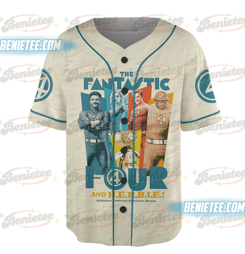 Fantastic Four Distressed Logo Baseball Jersey, Fantastic Four First Steps Movie Jersey - Image 5