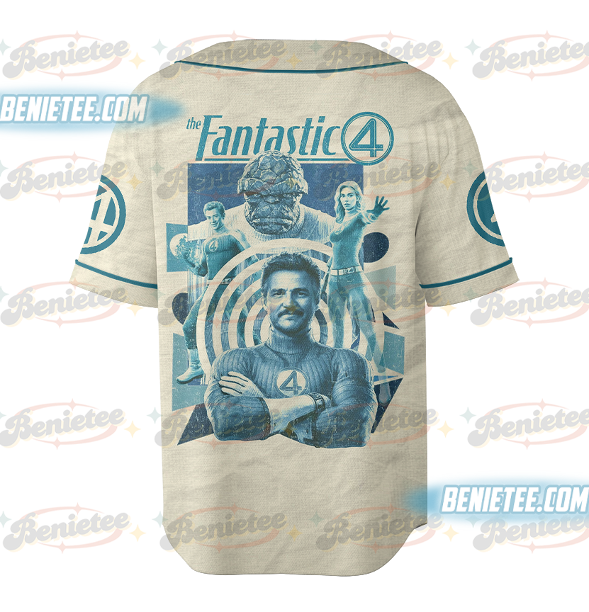 Fantastic Four Distressed Logo Baseball Jersey, Fantastic Four First Steps Movie Jersey - Image 3