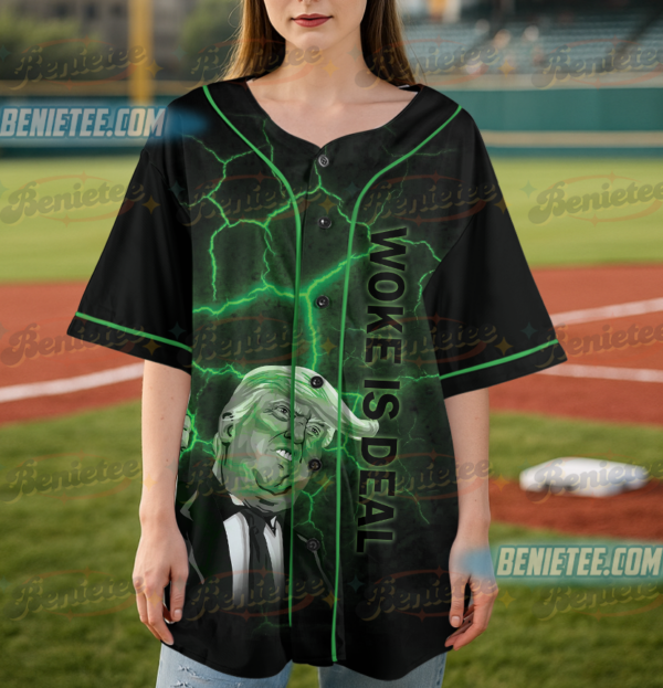 Alternative view of Woke is dead Funny Meme hot summer Silly Baseball Jersey