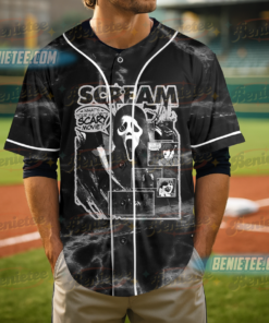 Alternative view of Myers Munch Baseball Jersey, Halloween Horror Cereal Jersey, Michael Mask Scary Movie Tee