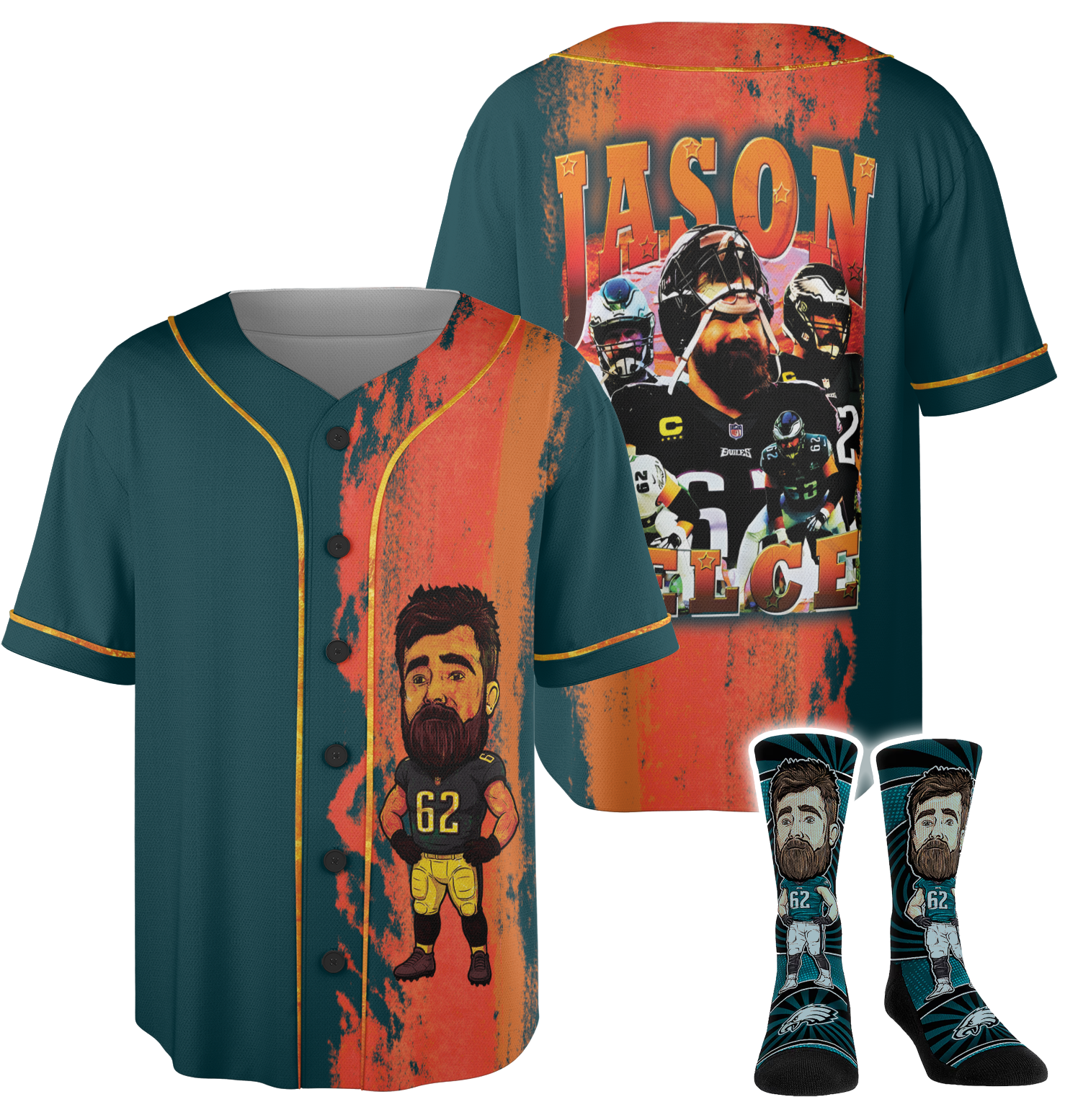 Jason Kelce Million Philadelphia Eagles Baseball Jersey And Socks - Image 2