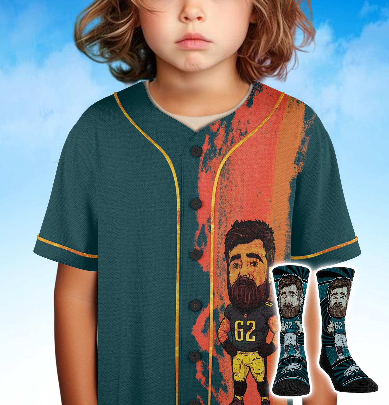 Jason Kelce Million Philadelphia Eagles Baseball Jersey And Socks - Image 4