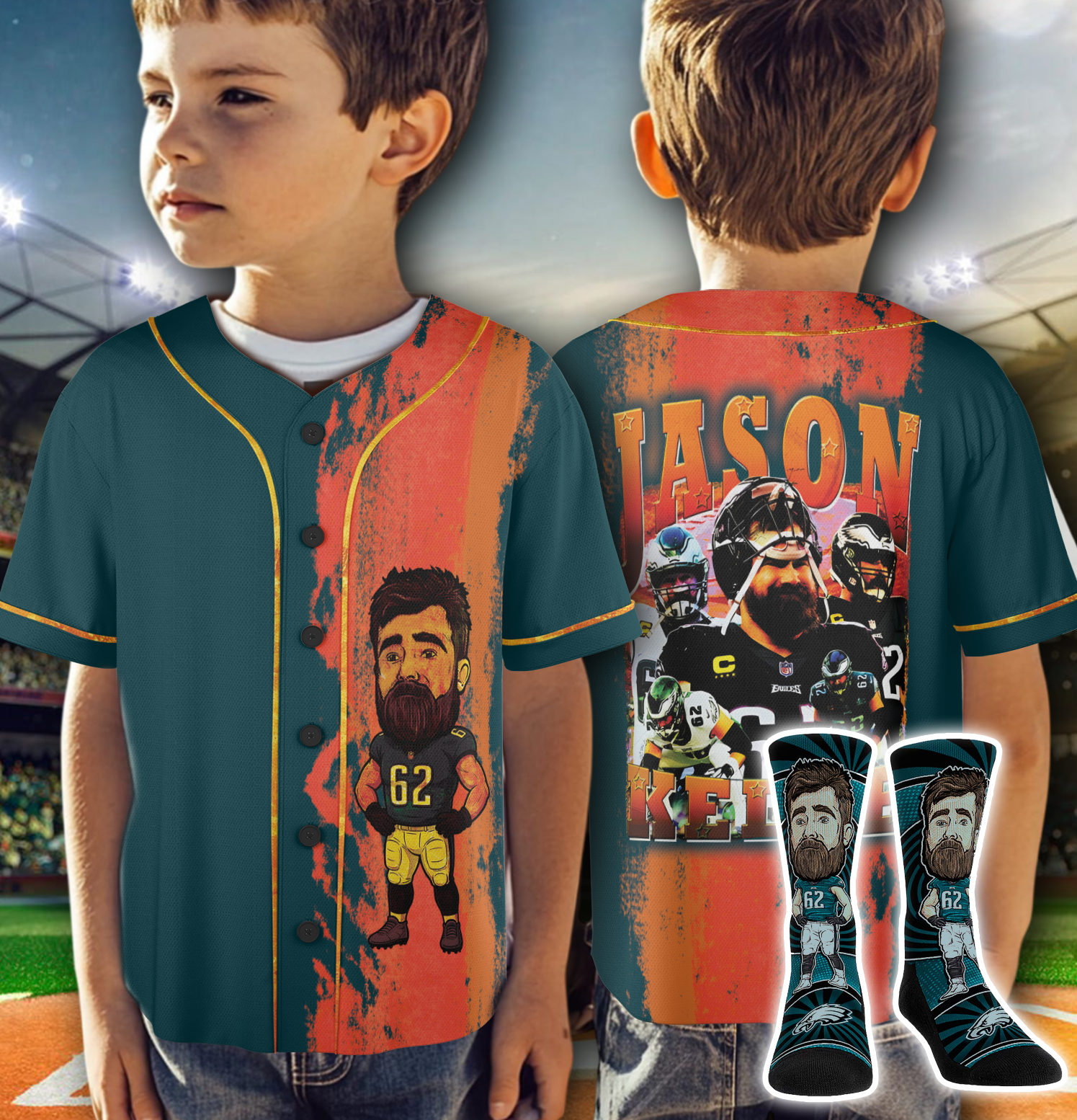 Jason Kelce Million Philadelphia Eagles Baseball Jersey And Socks - Image 5