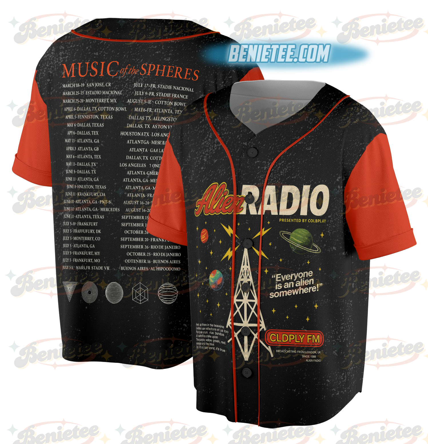 Coldplay Alien Radio Tour 2025 Jersey, Official Music of the Spheres Concert Jersey