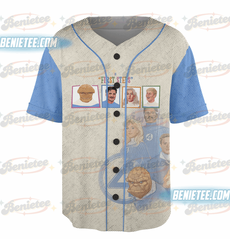 Alternative view of Fantastic Four Baseball Jersey, Vintage Fantastic Four First Steps Jersey, Fantastic 4 Marvel Comic Tee Reed Richards Sue Storm