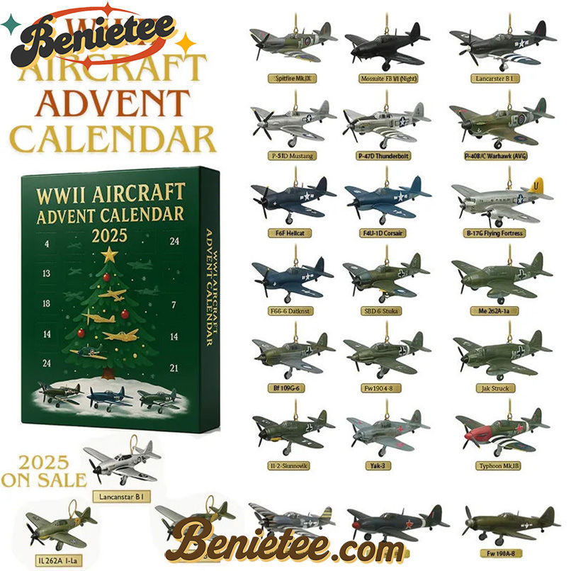 WWII Aircraft Advent Calendar 2025, Christmas Countdown Advent Calendar Gift Box with 24 Acrylic Ornaments