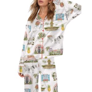 Watercolor Charleston Wedding Satin Pajama Set For Women