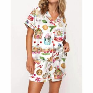 Watercolor Christmas Gingerbreads Satin Pajama Set