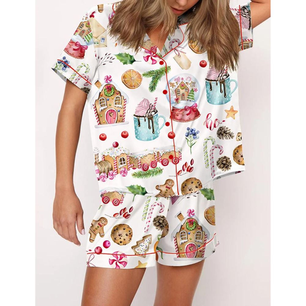 Watercolor Christmas Gingerbreads Satin Pajama Set - Image 2
