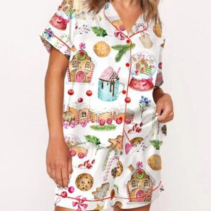 Watercolor Christmas Gingerbreads Silk Satin Pajama Set