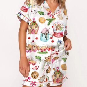 Watercolor Christmas Gingerbreads Silk Satin Pajama Set