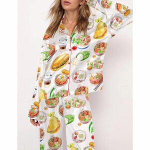 Watercolor Food Satin Pajama Set For Women