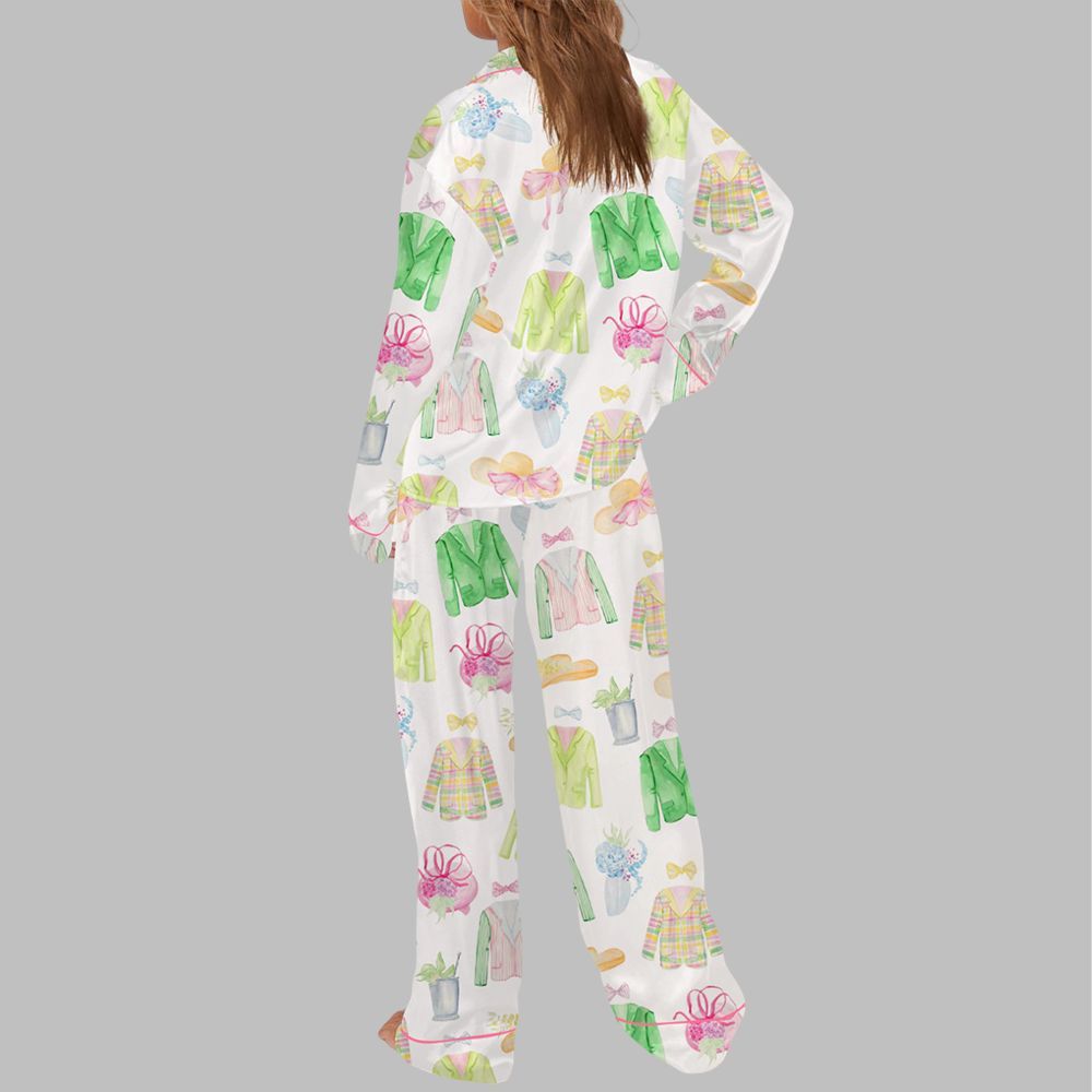 Watercolor Kentucky Derby Pajama Set For Women - Image 3