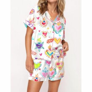 Watercolor Sacred Heart Satin Pajama Set For Women