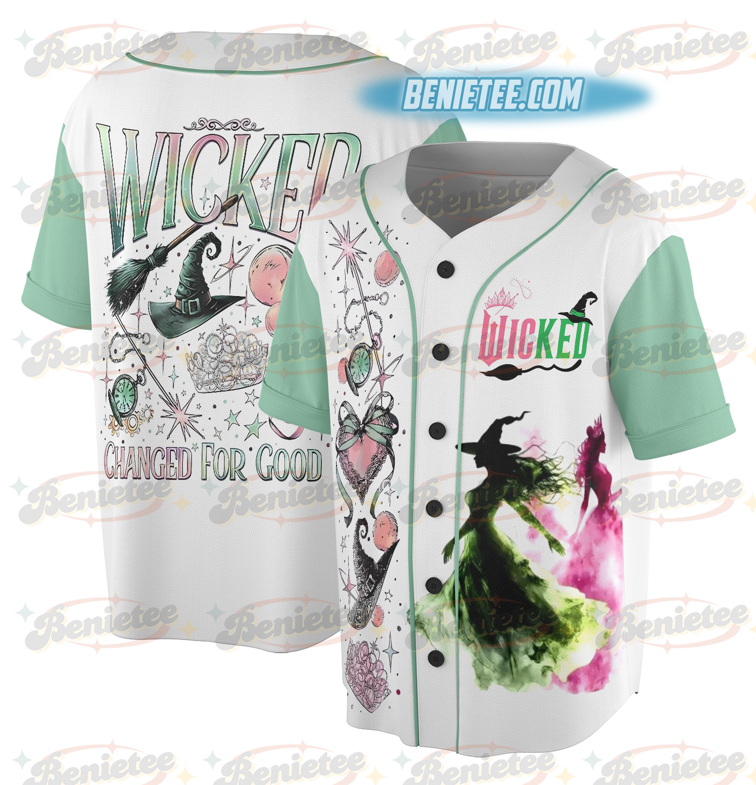 Retro Wicked Together We’re Unlimited Jersey, Defy Gravity Broomstick Magic Wand Shirt, Wicked The Musical, Wizard Movie Fan Baseball Jersey - Image 4