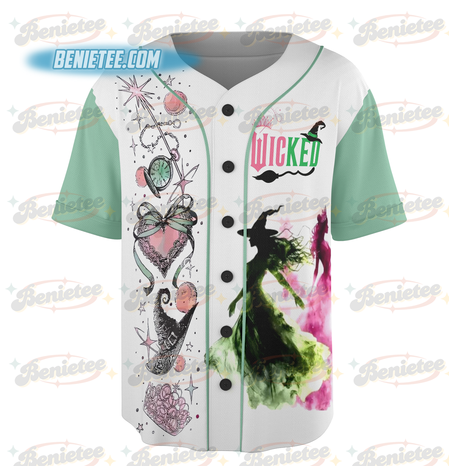 Retro Wicked Together We’re Unlimited Jersey, Defy Gravity Broomstick Magic Wand Shirt, Wicked The Musical, Wizard Movie Fan Baseball Jersey - Image 5