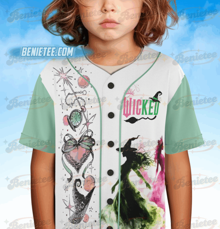 Alternative view of Retro Wicked Together We’re Unlimited Jersey, Defy Gravity Broomstick Magic Wand Shirt, Wicked The Musical, Wizard Movie Fan Baseball Jersey