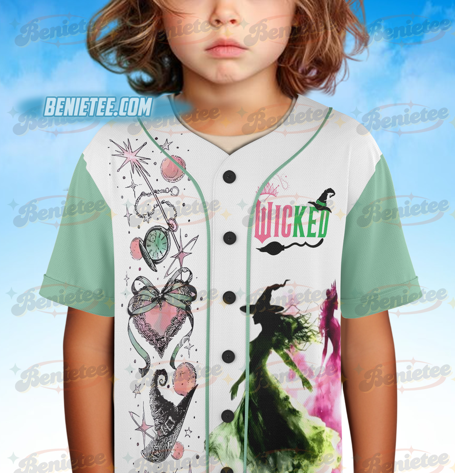 Retro Wicked Together We’re Unlimited Jersey, Defy Gravity Broomstick Magic Wand Shirt, Wicked The Musical, Wizard Movie Fan Baseball Jersey - Image 2