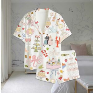 Whimsical Hand Drawn Watercolor Wedding Dolce Vita Summer Satin Pajama Set