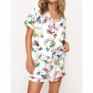 Wine Bottle Golf Cart Satin Pajama Set For Women