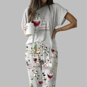 Winey Snowman Casual Pajama Set For Women