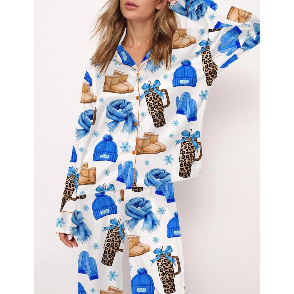 Winter Basics Satin Pajama Set For Women - Image 3