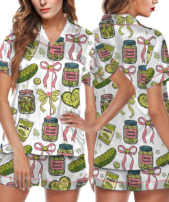 Women's Pickle Print Satin Pajamas Set