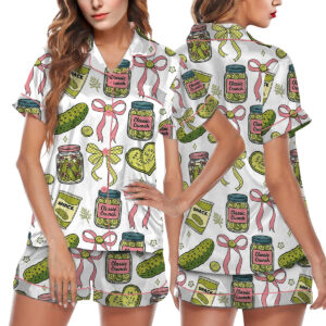 Women's Pickle Print Satin Pajamas Set