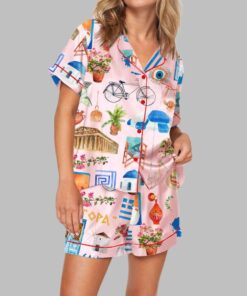 Womens Santorini Greece Travel Pajama Set