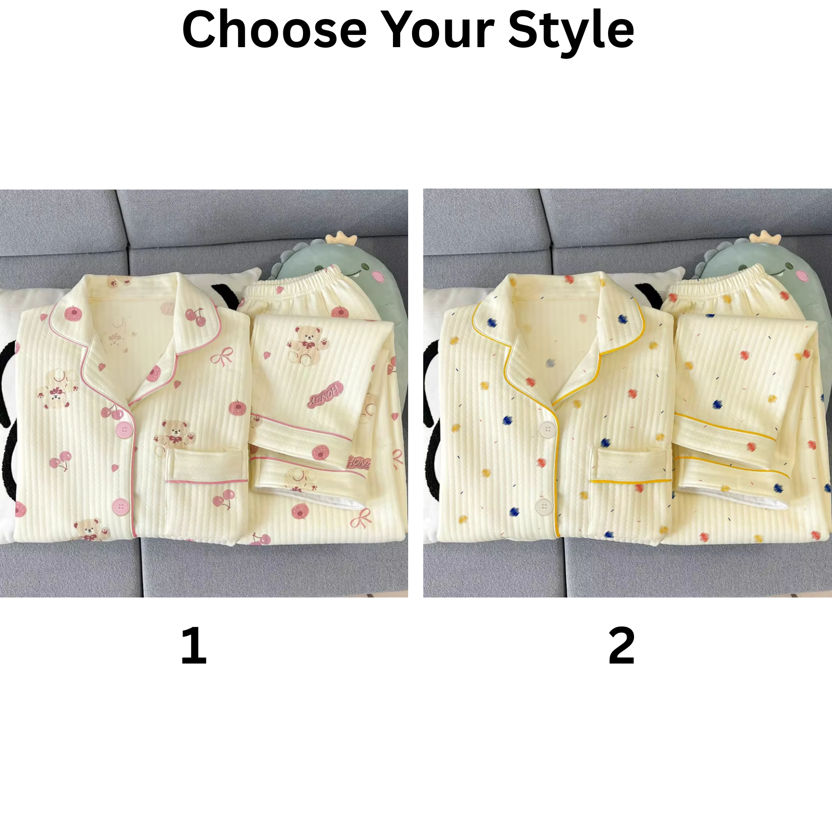 Women Spring Autumn Pajamas Set Korean Sleepwear Long Sleeve Lapel Cute Cartoon Bear Homewear Female Casual Loose Loungewear - Image 2