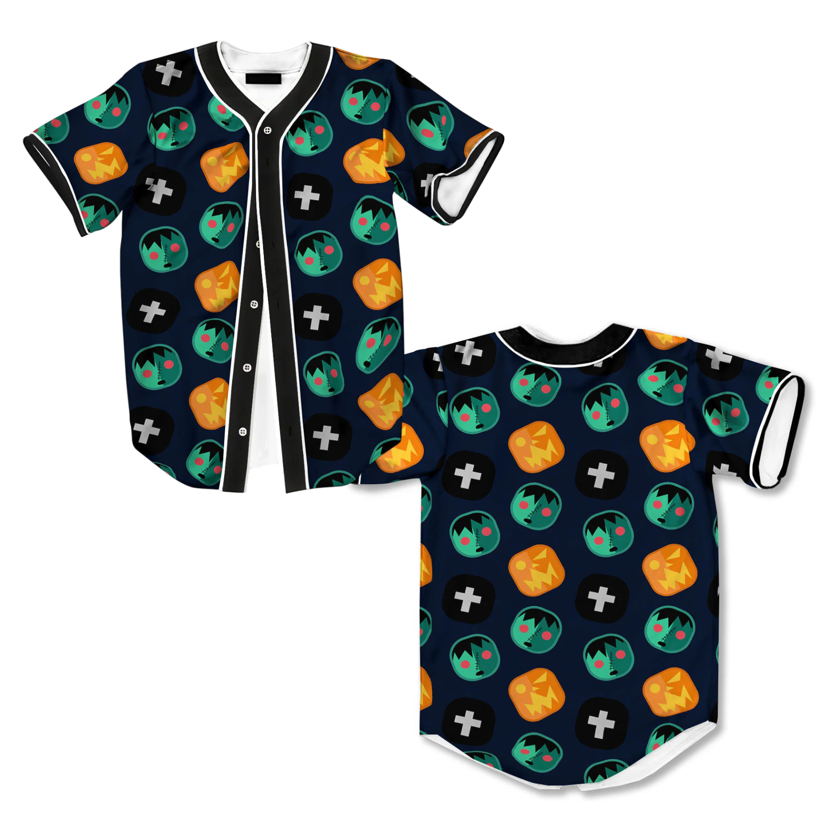 Frankenstein Face Halloween Print Pattern Baseball Jersey