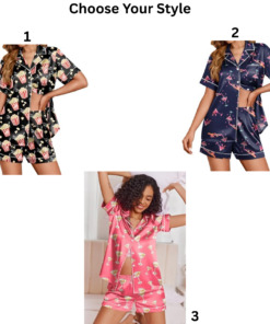 Alternative view of Womens Satin Silk Pajamas Set Short Sleeve Sleepwear Button Down Top and Shorts Loungewear 2 Piece Pjs Set