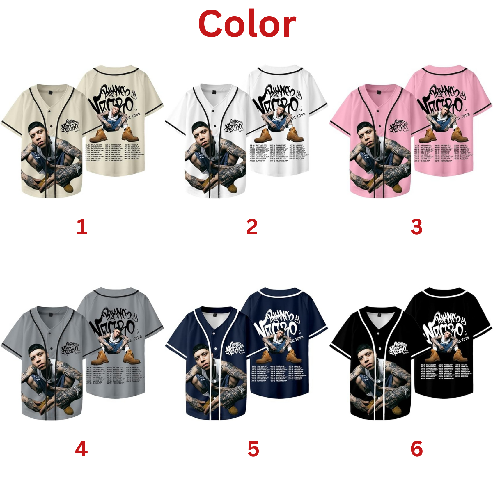 Santa Fe Klan Blanco y Negro Tour Merch 2025 Baseball Jersey Shirt V-Neck Short Sleeve Streetwear Clothes - Image 2