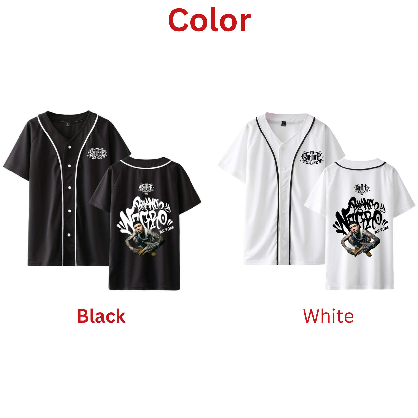 Santa Fe Klan Jersey Blanco y Negro US Tour Unisex Casual Short Sleeve Shirt Baseball Jersey - Image 2