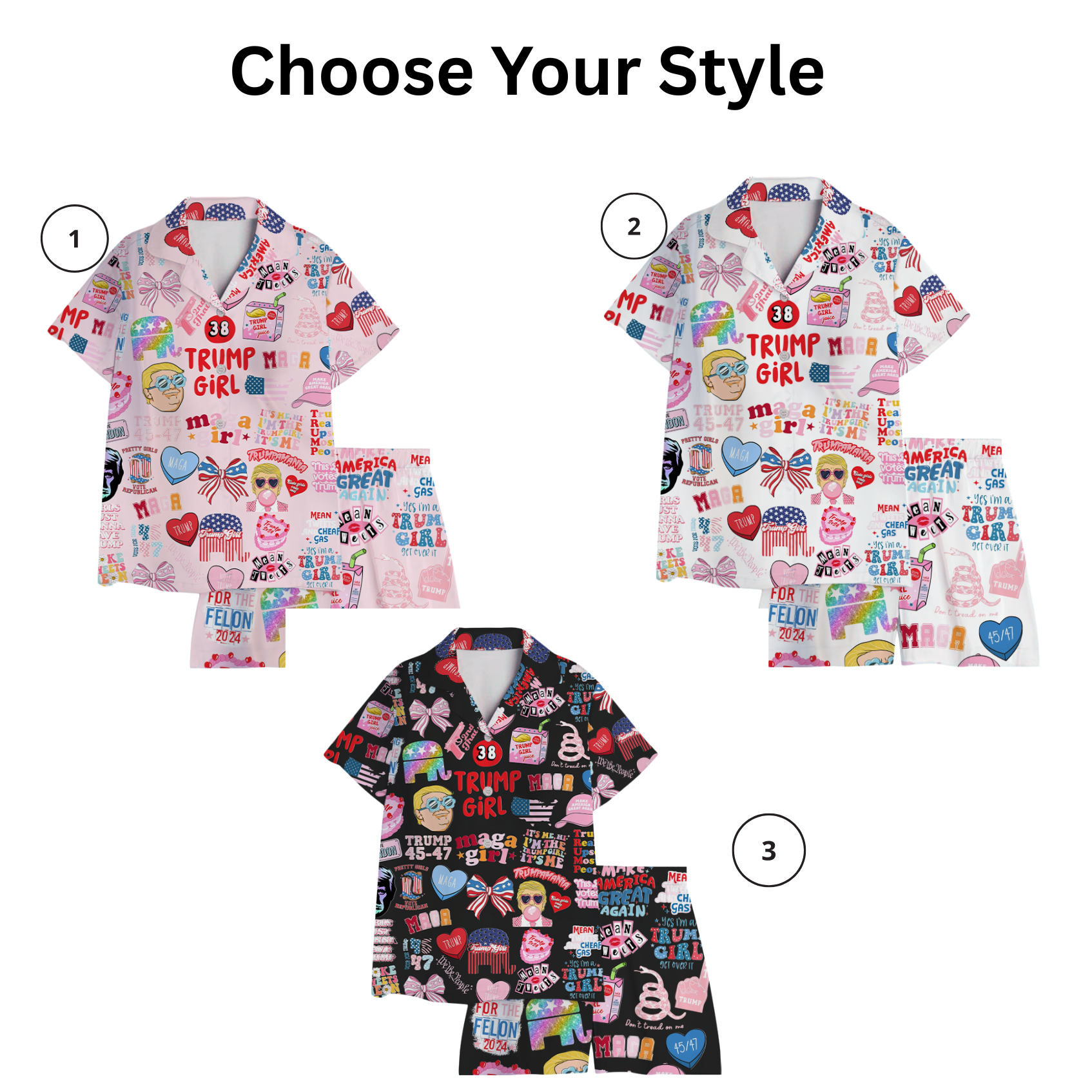 Women 2Pcs Satin Pajamas Shortwear Set Short Sleeve, Trump Girl Pajama Set - Image 2