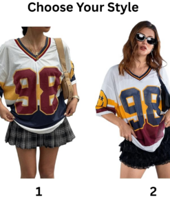 Alternative view of Women's Y2k Blokette Jersey Shirts Oversized Mesh Number Graphic Tees V Neck Half Sleeve Loose T Shirt Tops