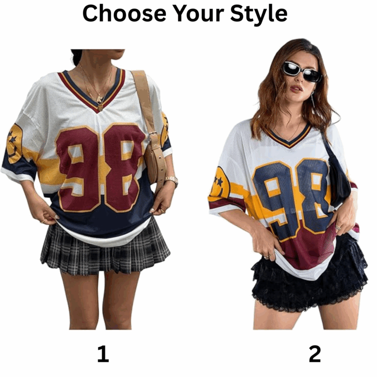 Alternative view of Women's Y2k Blokette Jersey Shirts Oversized Mesh Number Graphic Tees V Neck Half Sleeve Loose T Shirt Tops