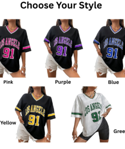 Alternative view of Women's Oversized Jersey Shirts V Neck Graphic Tees Summer Baggy Blokecore T-Shirt Tops