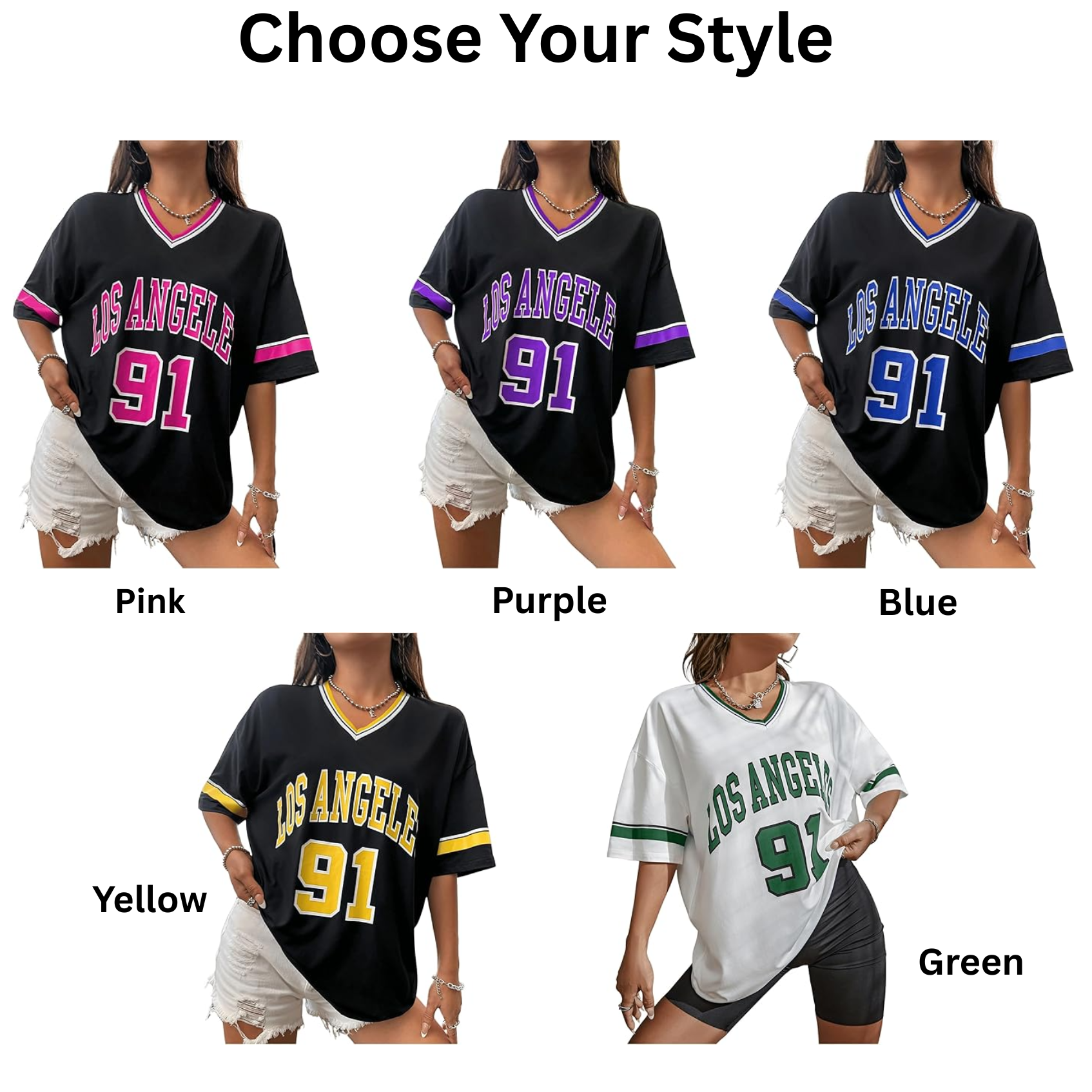 Women's Oversized Jersey Shirts V Neck Graphic Tees Summer Baggy Blokecore T-Shirt Tops - Image 2