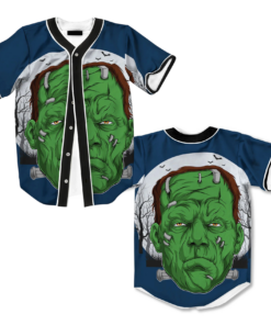 Frankenstein Face Halloween Character Print Baseball Jersey