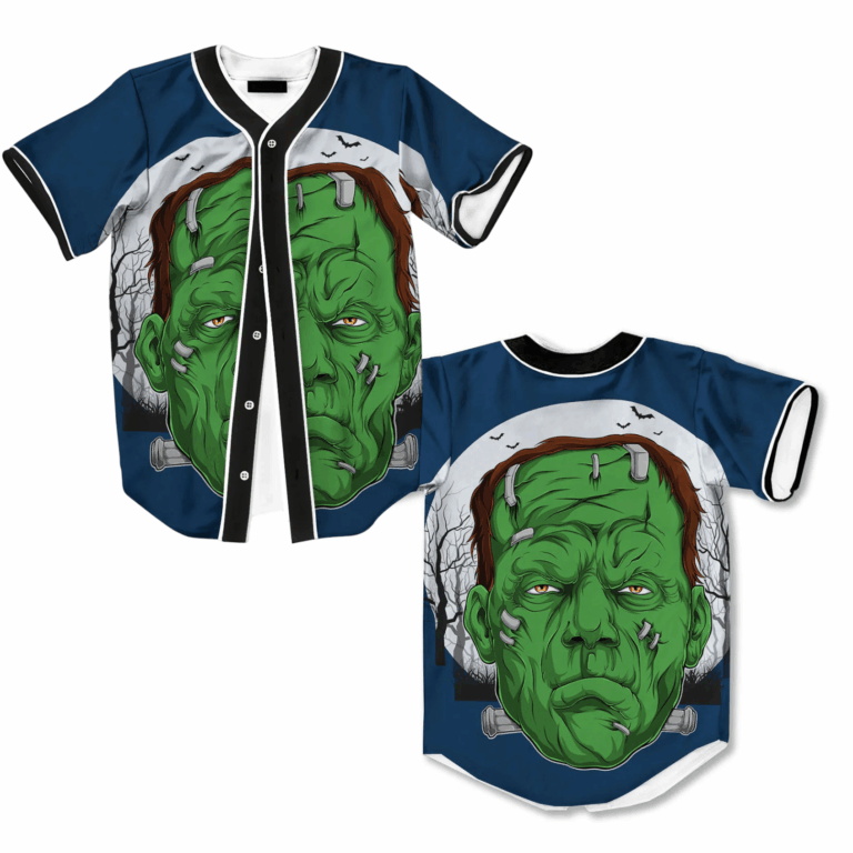 Frankenstein Face Halloween Character Print Baseball Jersey