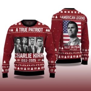 Alternative view of A True Patriot Charlie Kirk 1993-2025 Ugly Christmas Sweater