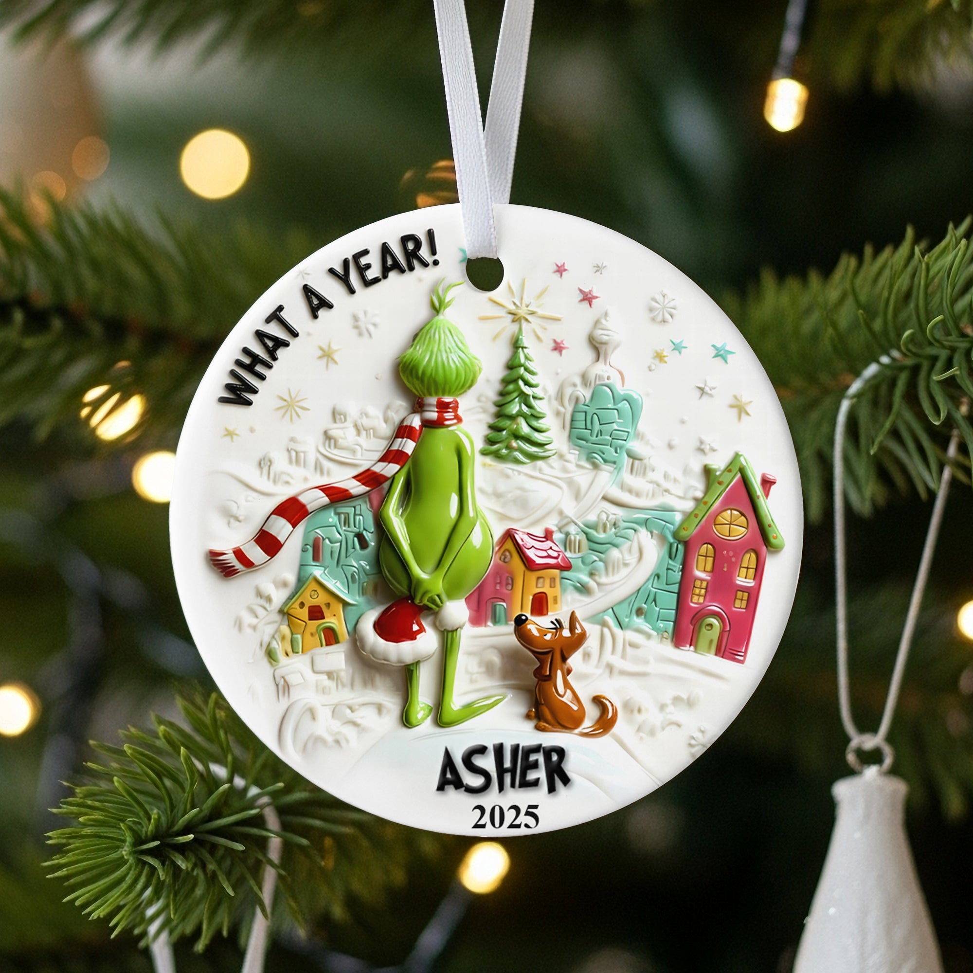 Alternative view of A Year To Look Back Round Ceramic Ornament - Personalized Christmas Gifts For Family & Friends 01qhqn121125