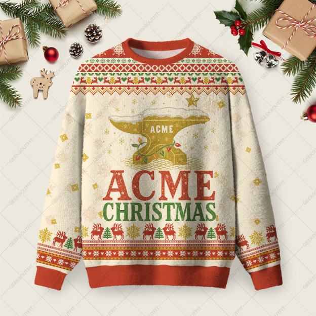 ACME Christmas Ugly Christmas Fuzzy Fleece Sweatshirt