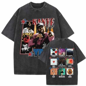 Washed Vintage Rapper Kanye West Album Cover Graphic Shirt, Men Hip Hop Fashion Pop Music Shirt