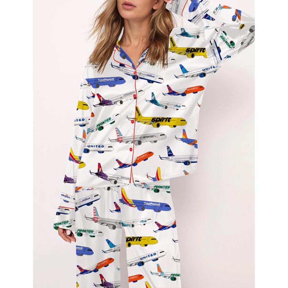 Airline Aircraft Satin Pajama Set For Women - Image 3