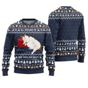 Alternative view of All Around Me Are Familiar Faces Cat Ugly Christmas Sweater - Grishko.com