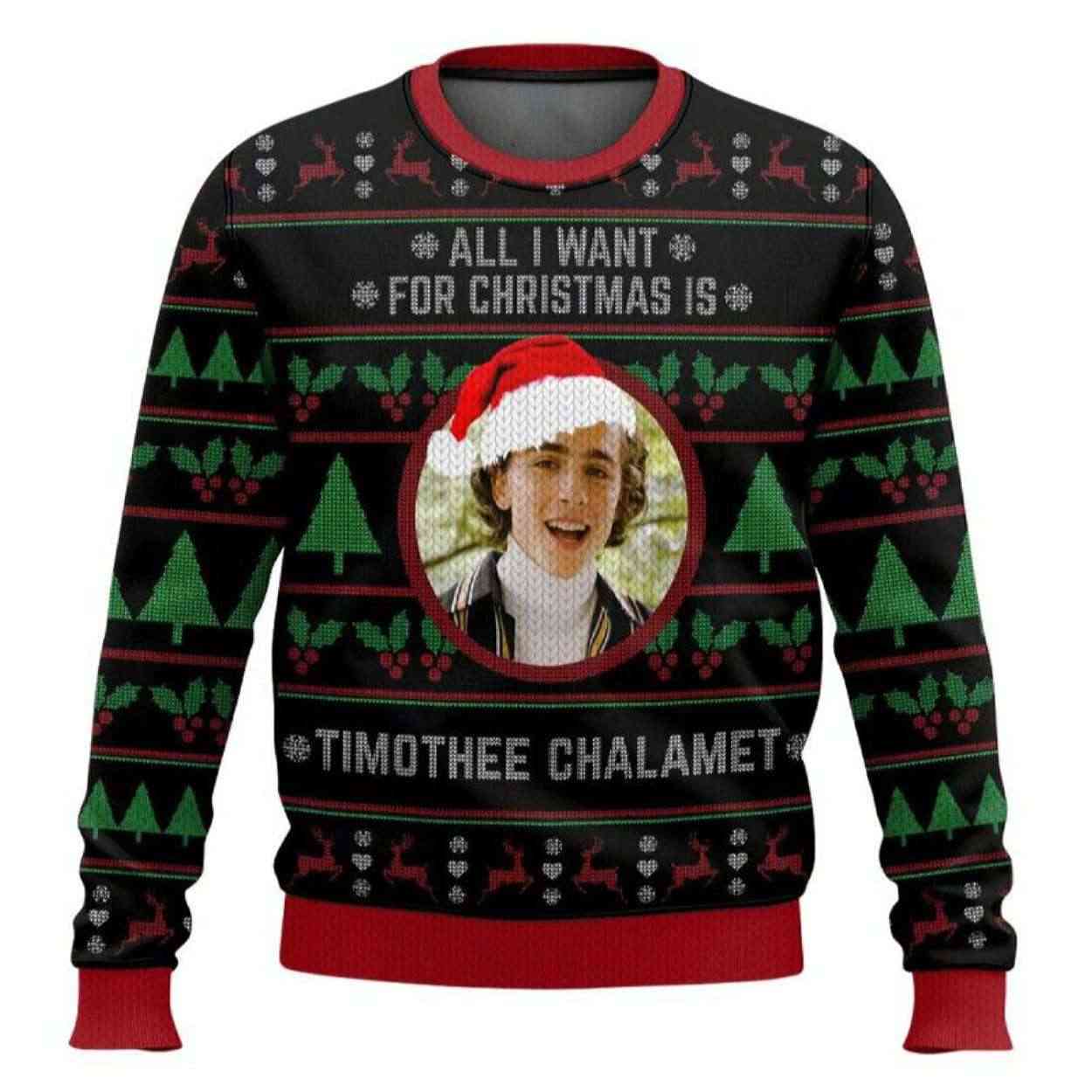 All I Want For Christmas Is Timothee Chalamet Ugly Christmas Sweater