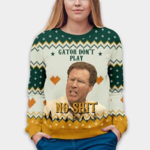 Alternative view of Allen Gamble The Other Guys Gator Don't Play No Shit Ugly Christmas Sweater
